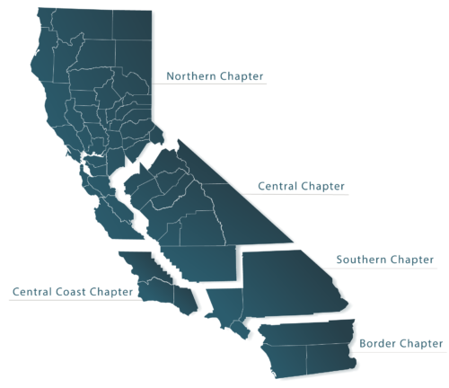 Blue Map of California Grouped by CLEARS Chapter Territories